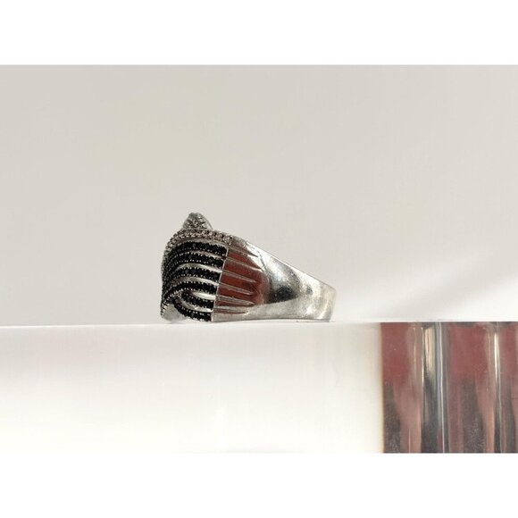 Black & Clear Round Cut Spinel Multi Gemstone Vintage Wavy Braided Ring - sz 9.5 - Picture 4 of 10